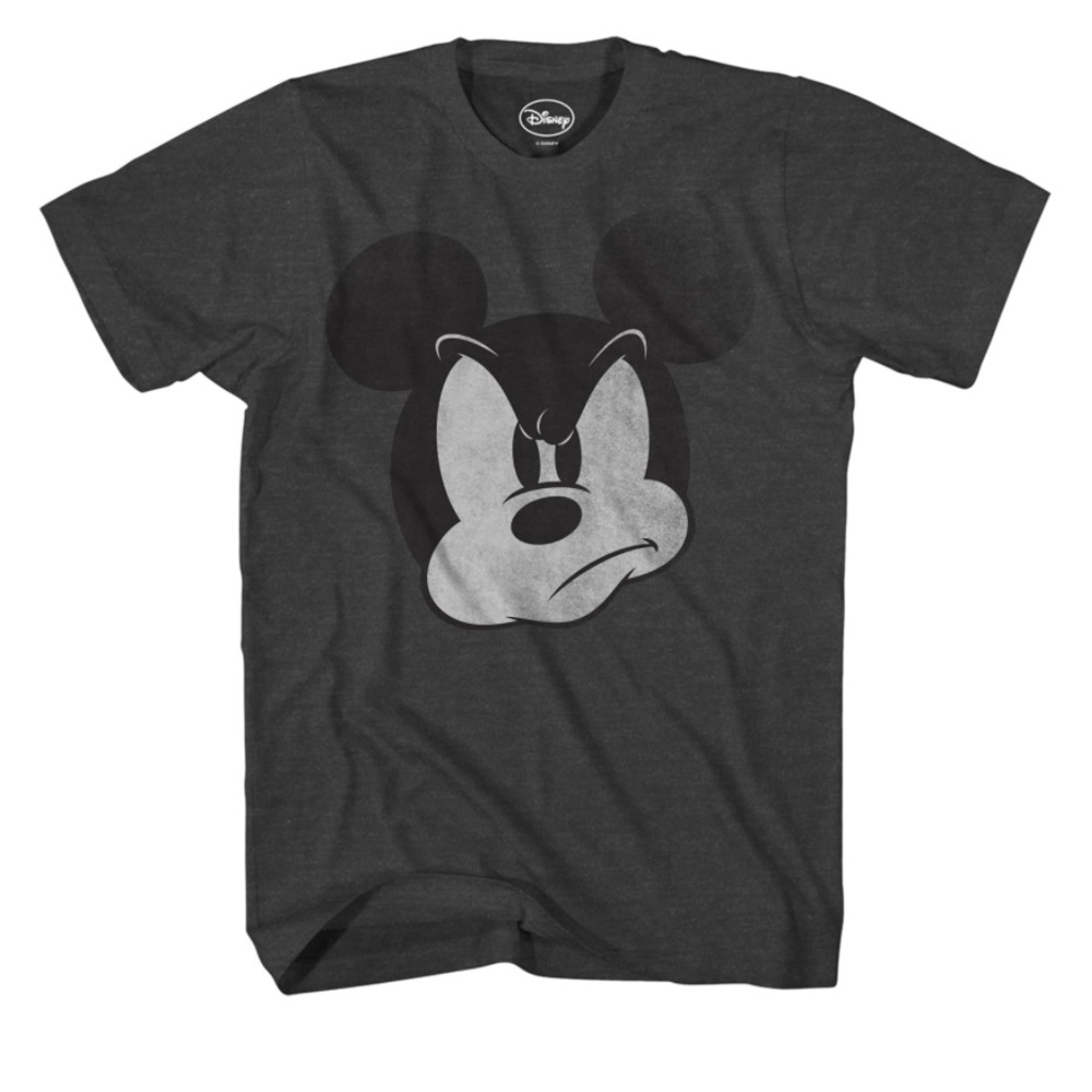 Mad Mickey Mouse Distressed Design T-Shirt for Adults- small- charcoal heather